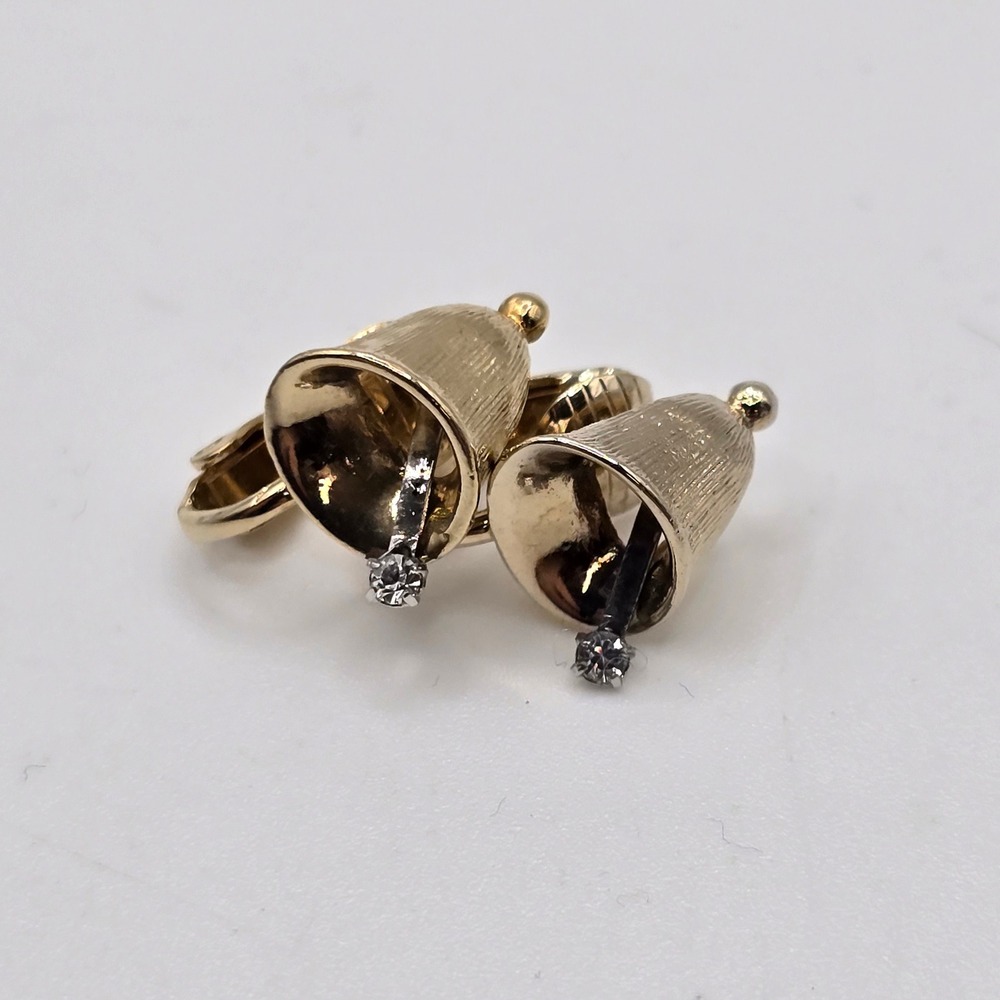 Avon Bell Clip On Earrings Womens Gold Tone Rhinestone Vintage
